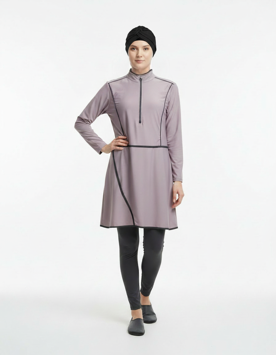 Norelle Contrast-Trim Burkini Swimsuit