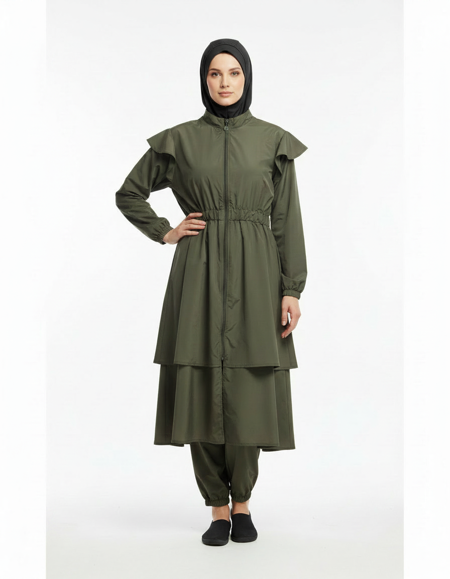 Lunara Ruffle-Shoulder Burkini Swimsuit
