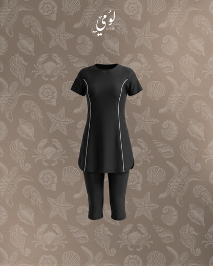 Ayla Contrast-Piping Burkini Swimsuit